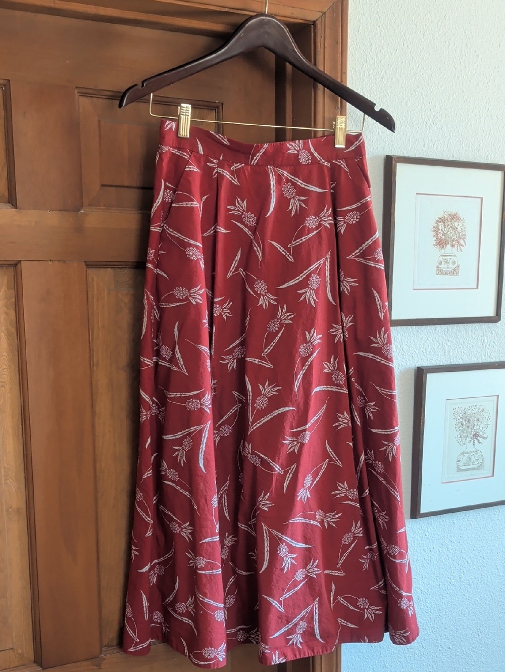 Ann Taylor Red Floral A-Line Skirt
